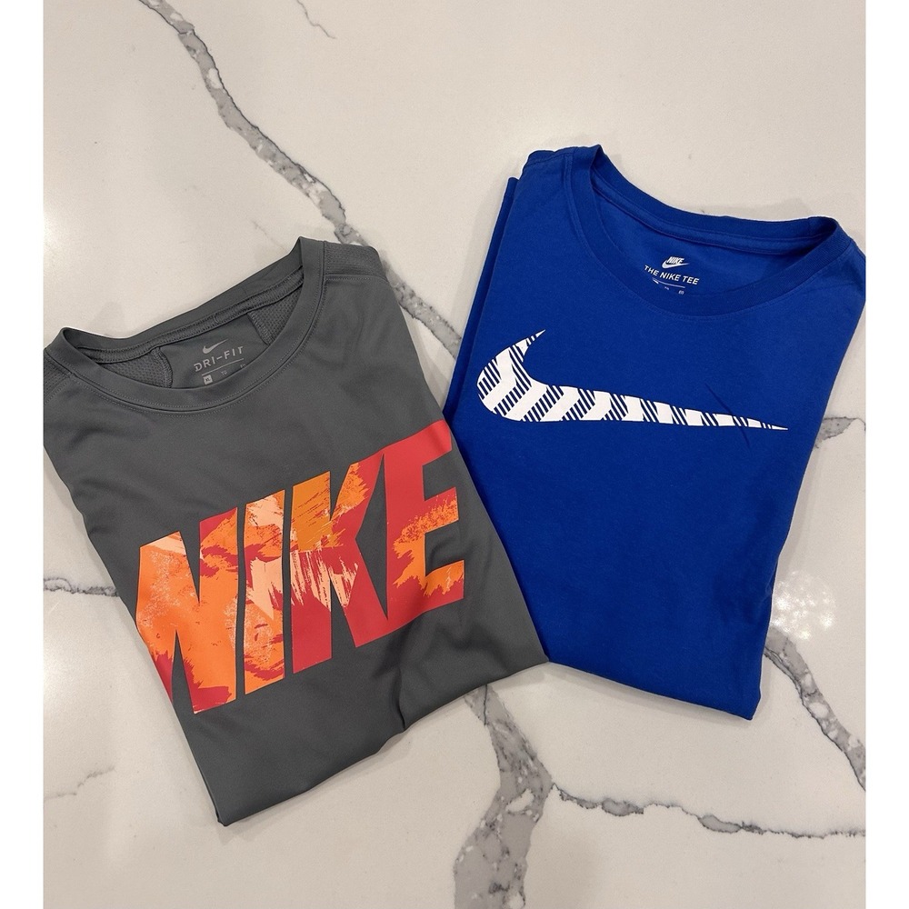 Nike Dri-FIT Men's Gray Short Sleeve T-shirt + Blue Long Sleeve Shirt Youth XL
